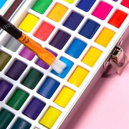 H&B 100色固体水彩套装珠光色荧光色绘画美术颜料批发跨境